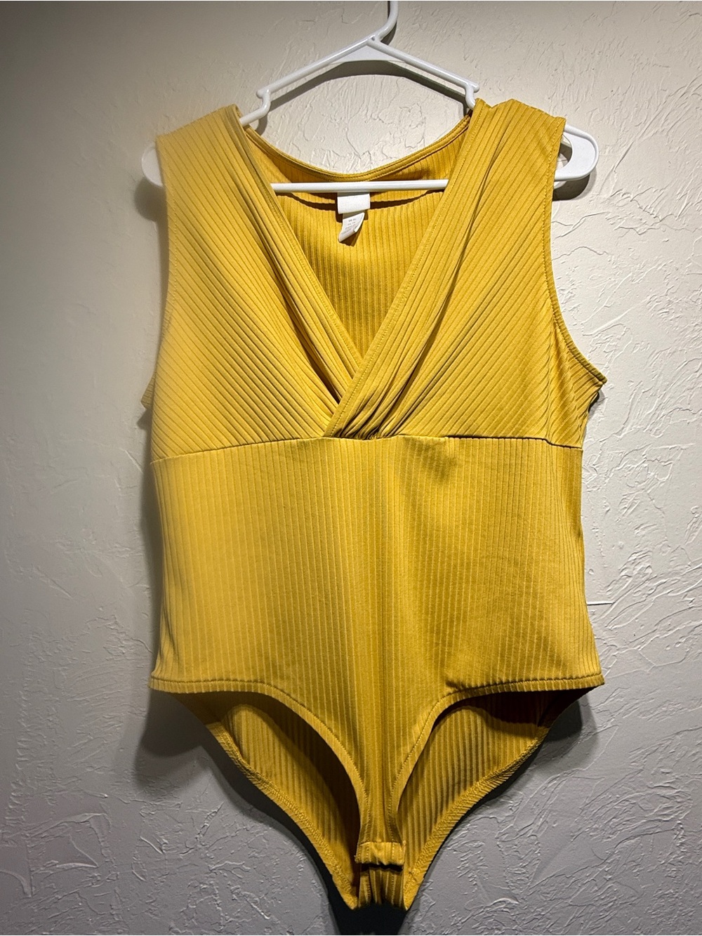 H&M Goldenrod Ribbed V-Plunge Ribbed Snap-Crotch Bodysuit Size XL NWOT